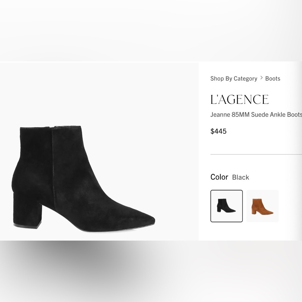 L'AGENCE Jeanne 85MM Suede Black Ankle Boots EU Size 37(US6.5/7)
